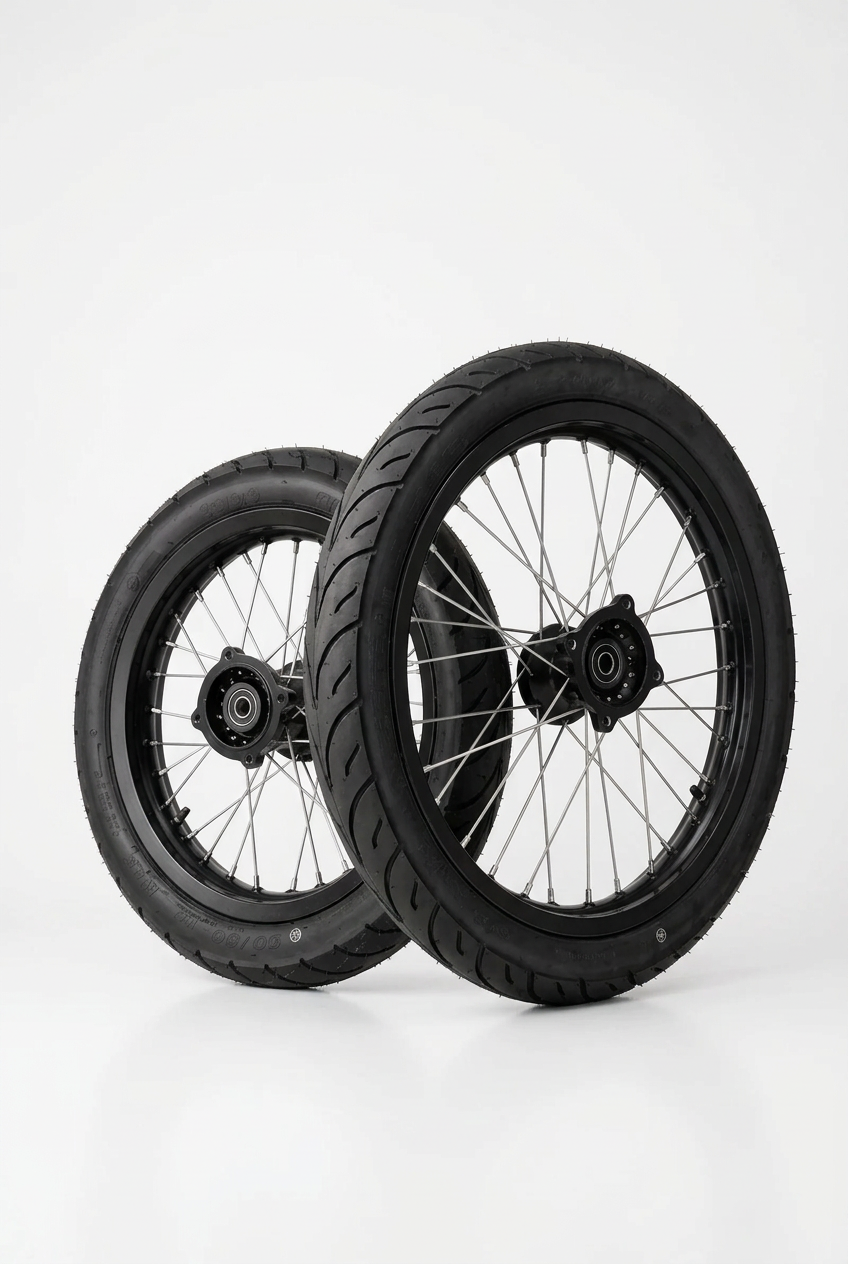 17/14 CHROME & BLACK Supermoto Wheelset (MM)