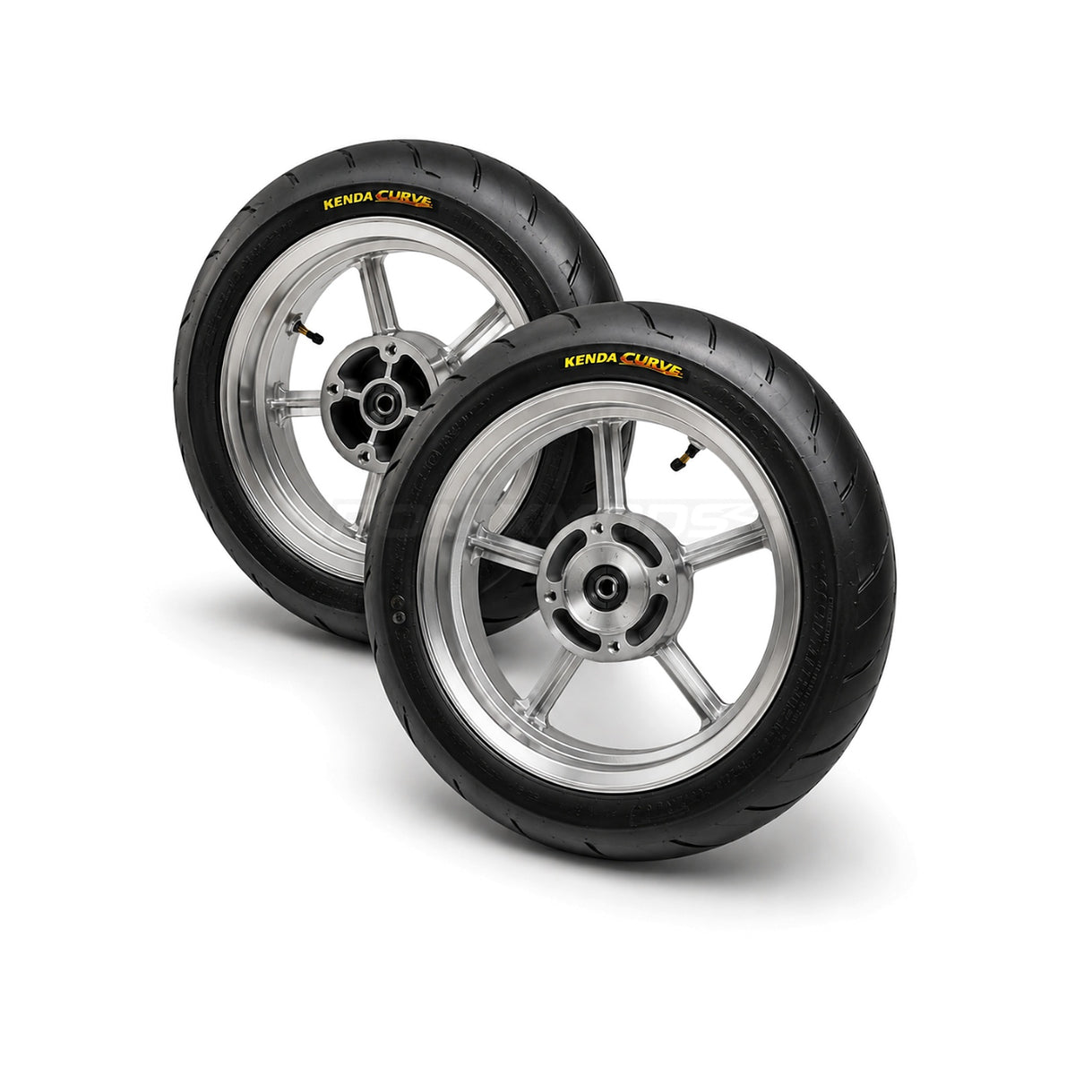 12 inch chrome supermoto wheelset with Kenda Curve tires