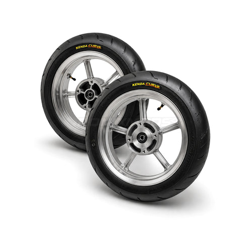 12 inch chrome supermoto wheelset with Kenda Curve tires