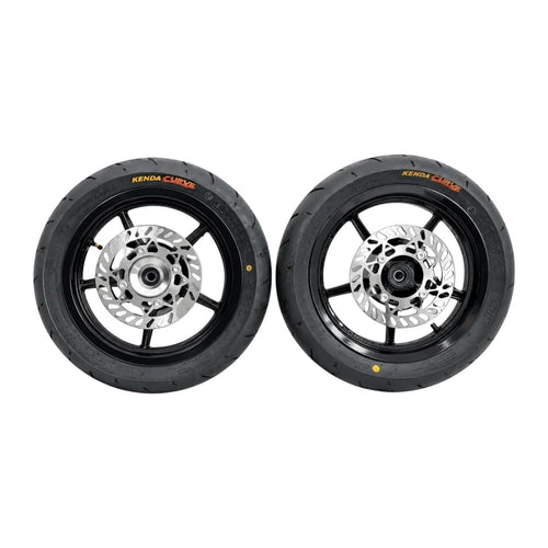 Pair of 12 inch supermoto wheels with Kenda Curve tires